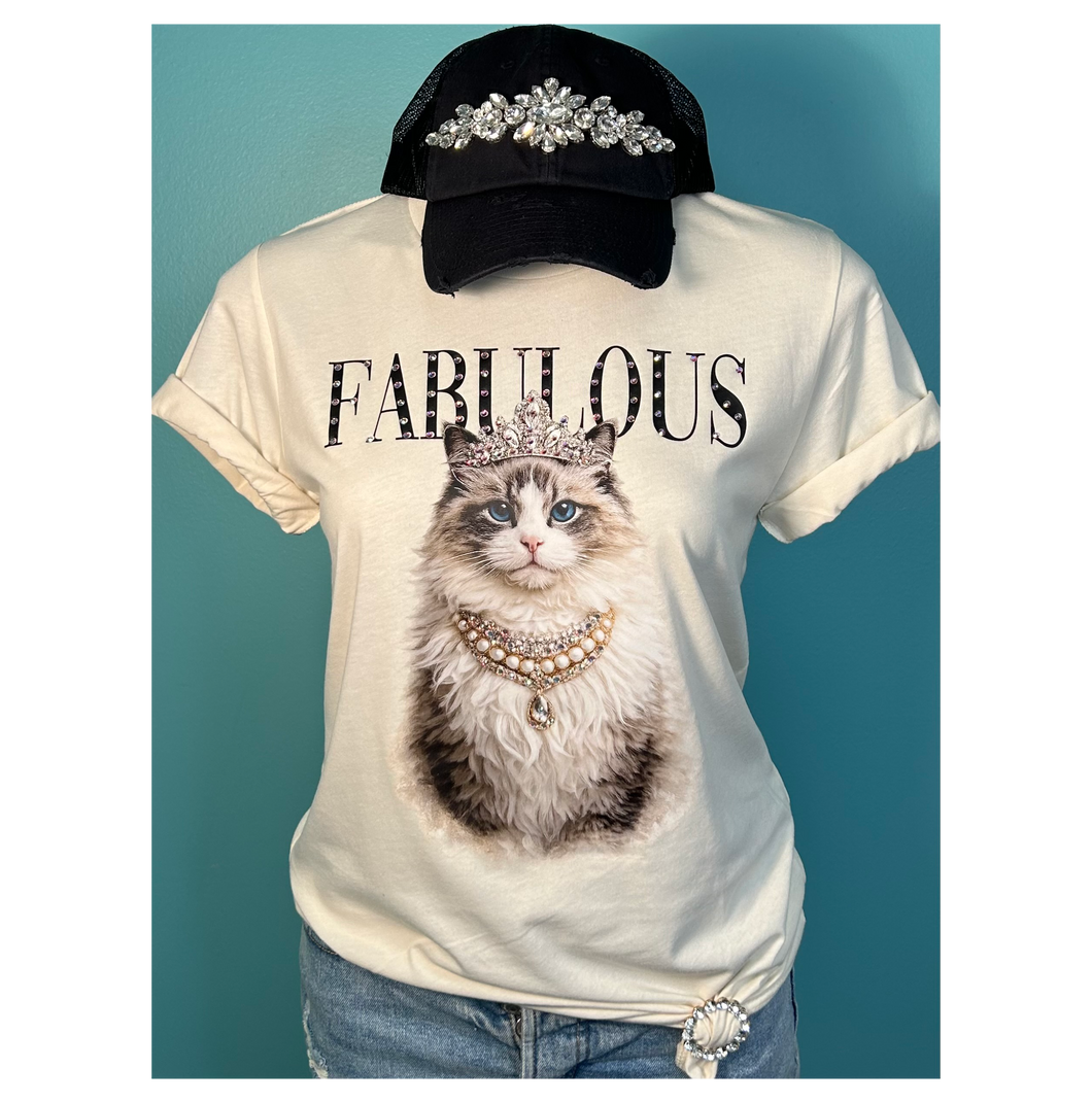 Natural Felina Fabulous Glam Cat Rhinestone Graphic Tee
