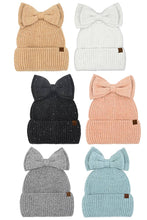 C.C Messy Bun Bow Beanie with Sequins Winter Hat: Gray