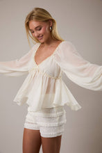 Ivory Ruffle Long Sleeve Flare Blouse