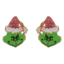 Red Holiday Grinch Green Monster Stud Earrings