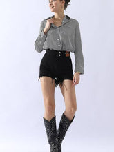 Black White Striped Button Down Long Sleeve Collared Shirts