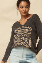 Lavender Vintage Washed Split-Neck Thermal Graphic Top