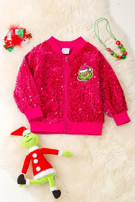 Fuchsia Christmas character sequins jacket