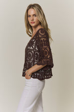 OPEN-KNIT SQUARE CROCHET TOP Rust