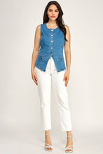 Medium Wash Chic Stretch Denim Sleeveless Vest Top