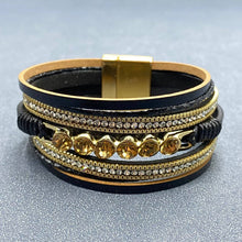 Brown Sparkling Rhinestones Multi-layer Leather Bracelet