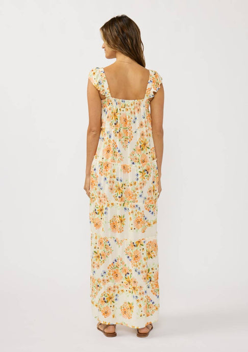 Ivory Coral Tiered Ruffle Maxi Dress