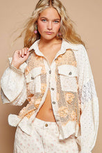 POL Taupe Long balloon sleeve flower detail button down shirt