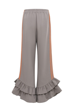 Dark Grey Orange Ruffled Hem Wide Pants