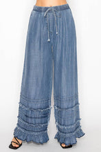 Denim Chambray Palazzo Ruffled Pants