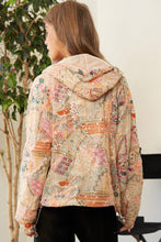 Apricot Beaded Sequined Front Zipper Jacket With Hoodie