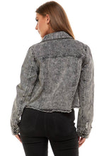 Black Acid Wash Denim Jacket with Raw Hem