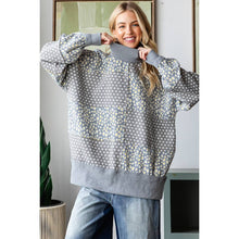 Grey Floral Patterened Funnel Neck Long Sleeve Oli+Hali Sweater