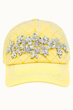 Yellow Floral Vine Bejeweled Glitz Quilted Cap, Adjustable: