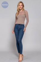 Mushroom Long Sleeve Round Neck Mesh Combination Seamless Top