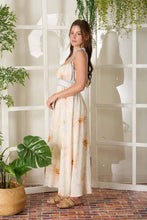 Cream Multi Watercolor Floral Spaghetti Strap Midi Dress
