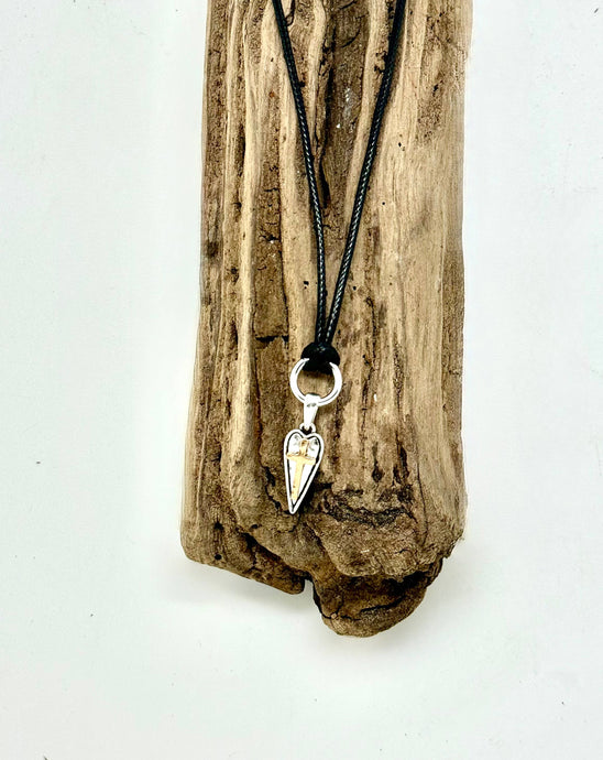 Necklace Leather Style Black Cord Heart w/Cross Drop 18”