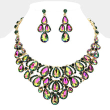 Jet Black Teardrop Stone Cluster Evening Necklace