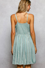 Light Seafoam Boho Smocking Mirror Embroidery V-Neck Sleeveless POL Dress