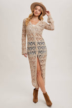 Natural Button Down Crochet Maxi Cardigan