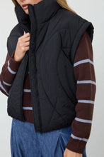 Black Sculpted Panel Quilted Mock Neck Puffer Vest