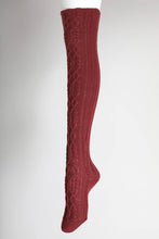 Burgundy Bold & Cozy Thigh-High Cable Knit Socks