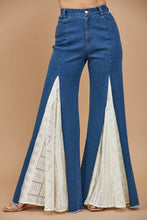 Mid Denim Lace Detail Wide Leg Jeans