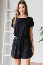 Black Solid Bulgari Romper with Belt and Keyhole Back