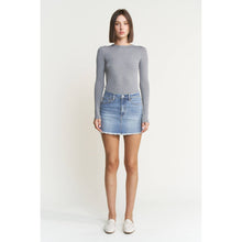 Cyan Light Blue Denim Mini Mica Skirt with Raw Hem