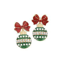 Gold Pink White Christmas Bow Ornament Drop Earrings