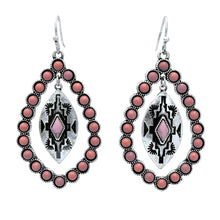 Aztec Pendant Turquoise Teardrop Ring Earrings: Pink