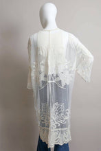 Embroidered Butterfly Lace Front-Tie Kimono: Ivory