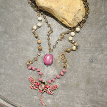 Silent Whispers Dragonfly Bling Shades Of Pink Layered Necklace