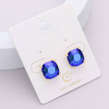 Pearl Blue Cushion Square Stone Stud Evening Earrings