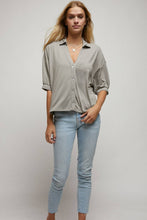 Stone Button Down V Neck Crop Shirt