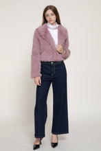 Mauve Long Sleeve Notched Collar Faux Fur Cropped Jacket