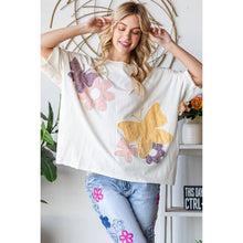 Cream Washed Flower Butterfly Patchwork Short Sleeve Oli+Hali Top