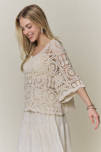 OPEN-KNIT SQUARE CROCHET TOP Rust