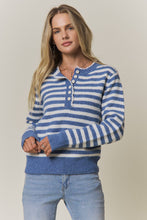 STRIPED KNIT HENLEY SWEATER Blue