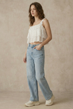 Off White Lace Tiered Crop Mello Top with Lace Straps