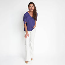 Future Dusk Nika Crepe Tied Short Sleeve V-Neck Blouse