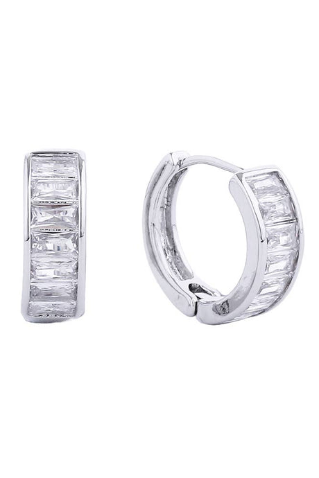 White Gold 14K Dipped Huggie Hoop Cz Paved