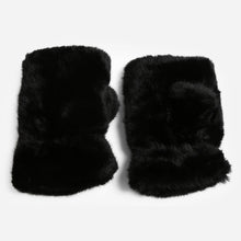 Black Plain Faux Fur Fingerless Winter Gloves