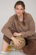 Mocha Crew Neck Ribbed Long Sleeve Knit Top