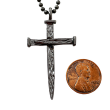 Large Rugged Nail Cross Pendant With Gunmetal Chain