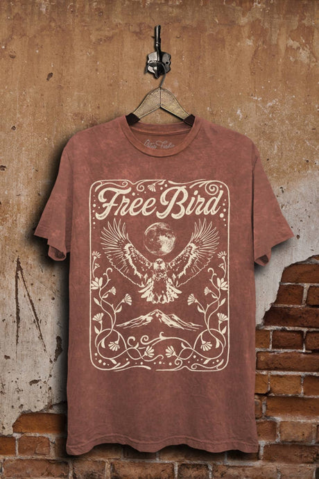 Vintage Wine Minerah Wash Free Bird Graphic Top