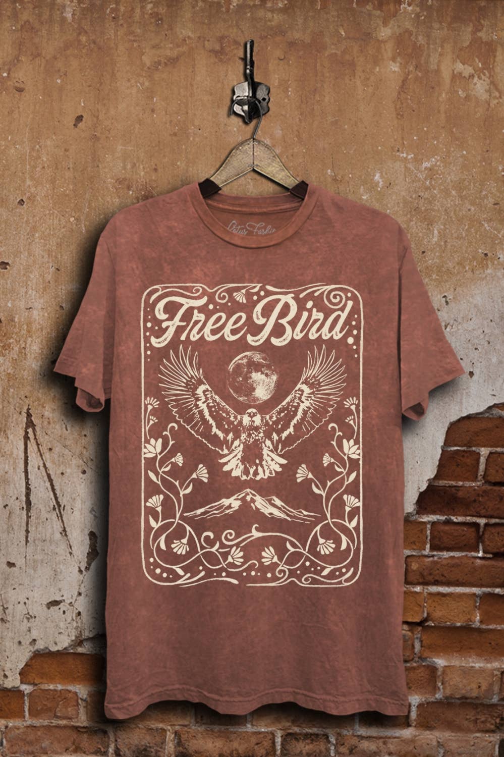 Vintage Wine Minerah Wash Free Bird Graphic Top