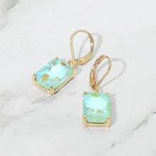 Aqua Rectangular Glass Stone Drop Dangle Earrings