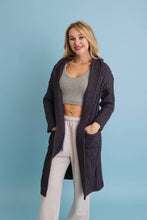 Mocha Cable Knit Hooded Cardigan with Large Buttons