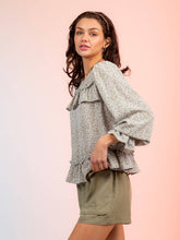 Lavender Floral Print Ruffle Blouse